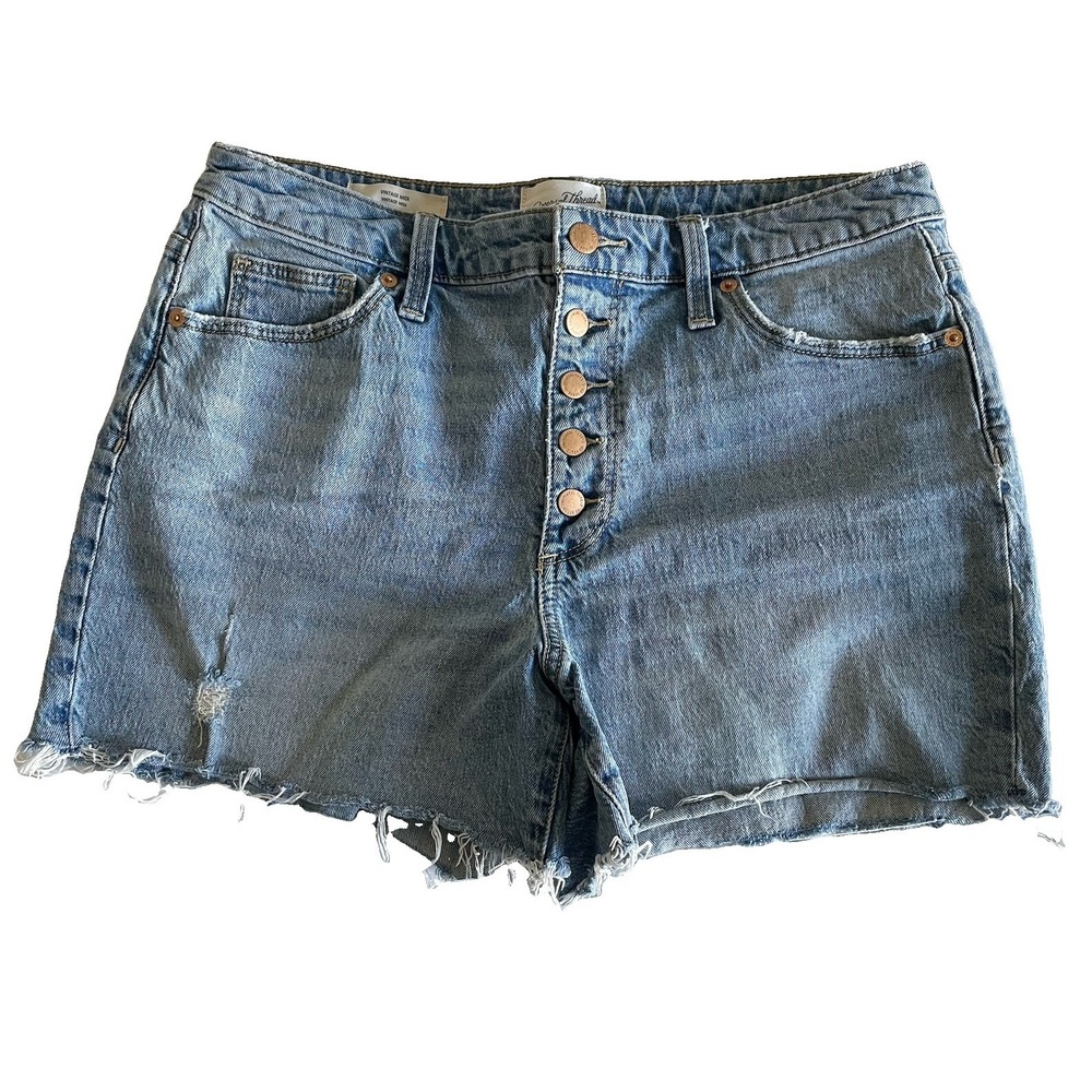 UT Vintage Midi Shorts Stretch 10 High Rise Button‎ Fly Raw Hem Festival Coastal
